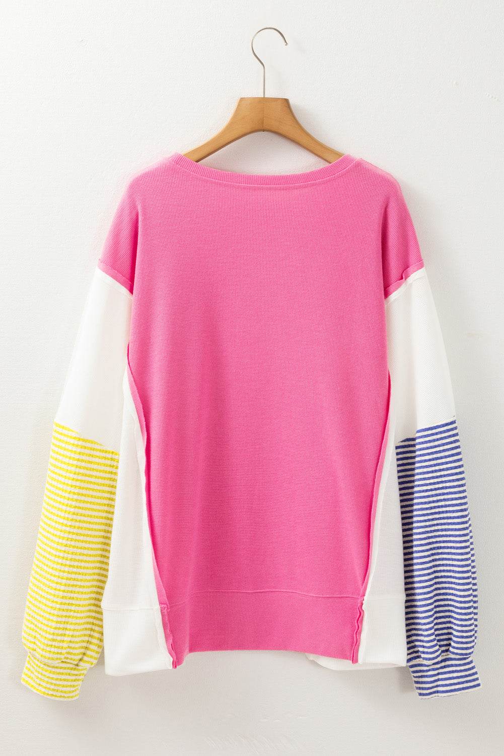 Rose Red Striped Color Block Top Chic Plus Size Long Sleeve Style