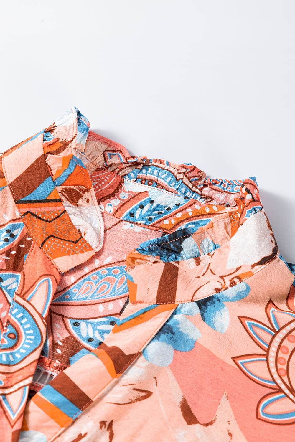 Stylish Floral Loose Fit Shirt Orange Print & Shirred Cuffs