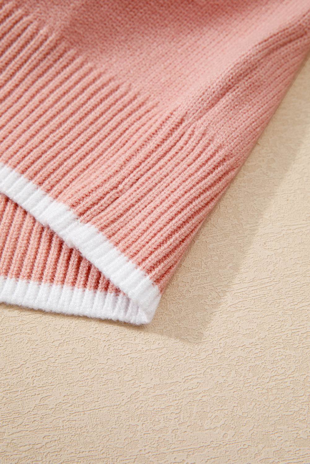 Women's Light Pink Bow Detail Contrast Trim Ruffle Sweater Outfit