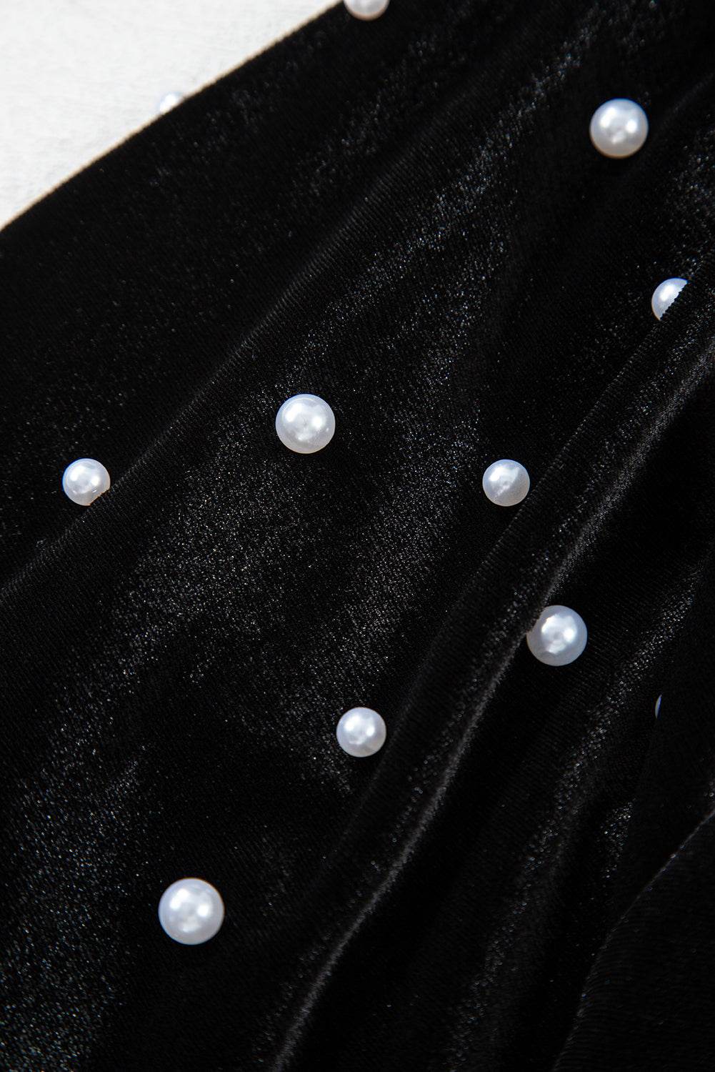 Trendy Black Velvet Top Beaded Pearls & Half Sleeves Elegance