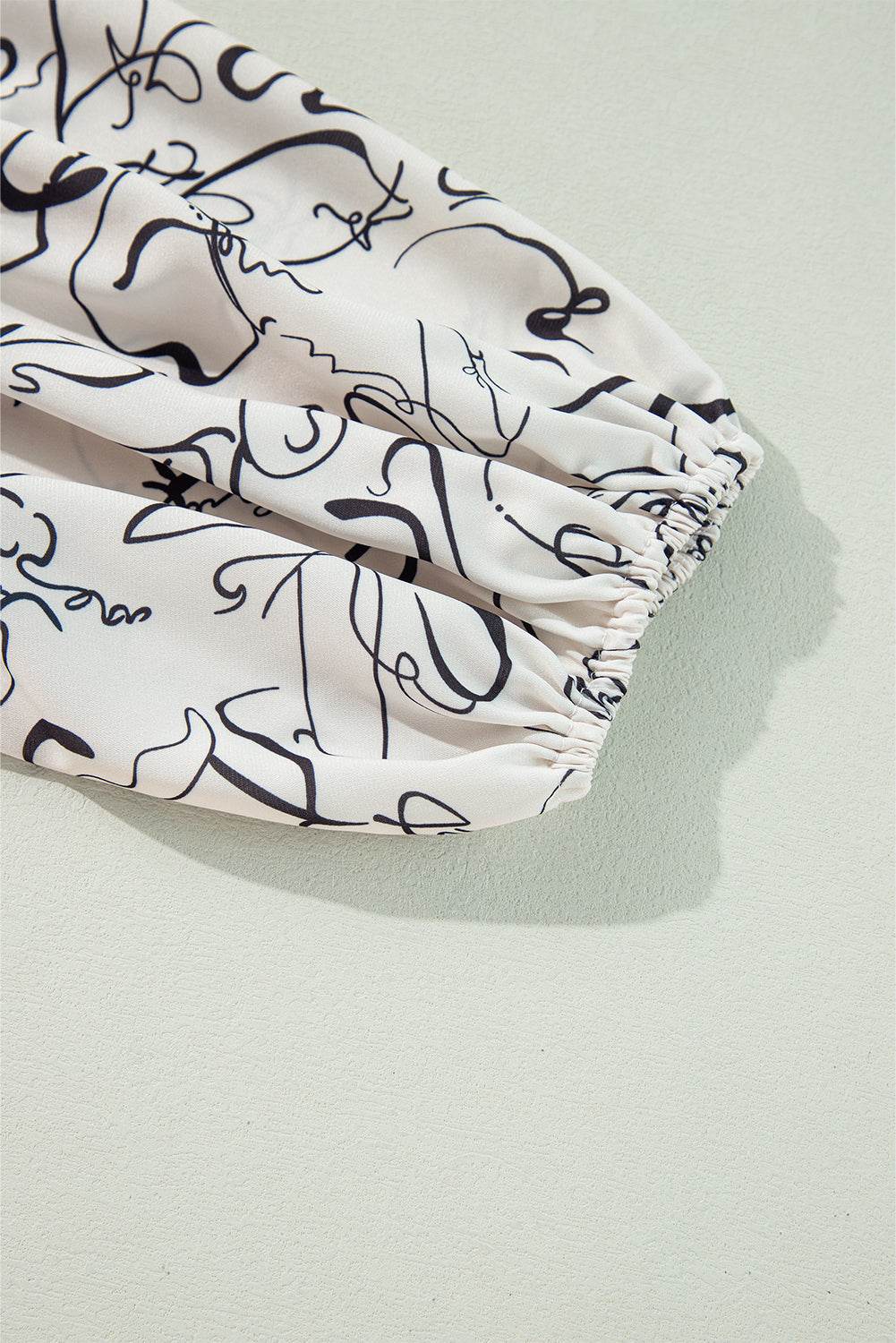 Stylish Beige Abstract Blouse Crew Neck & Balloon Sleeves