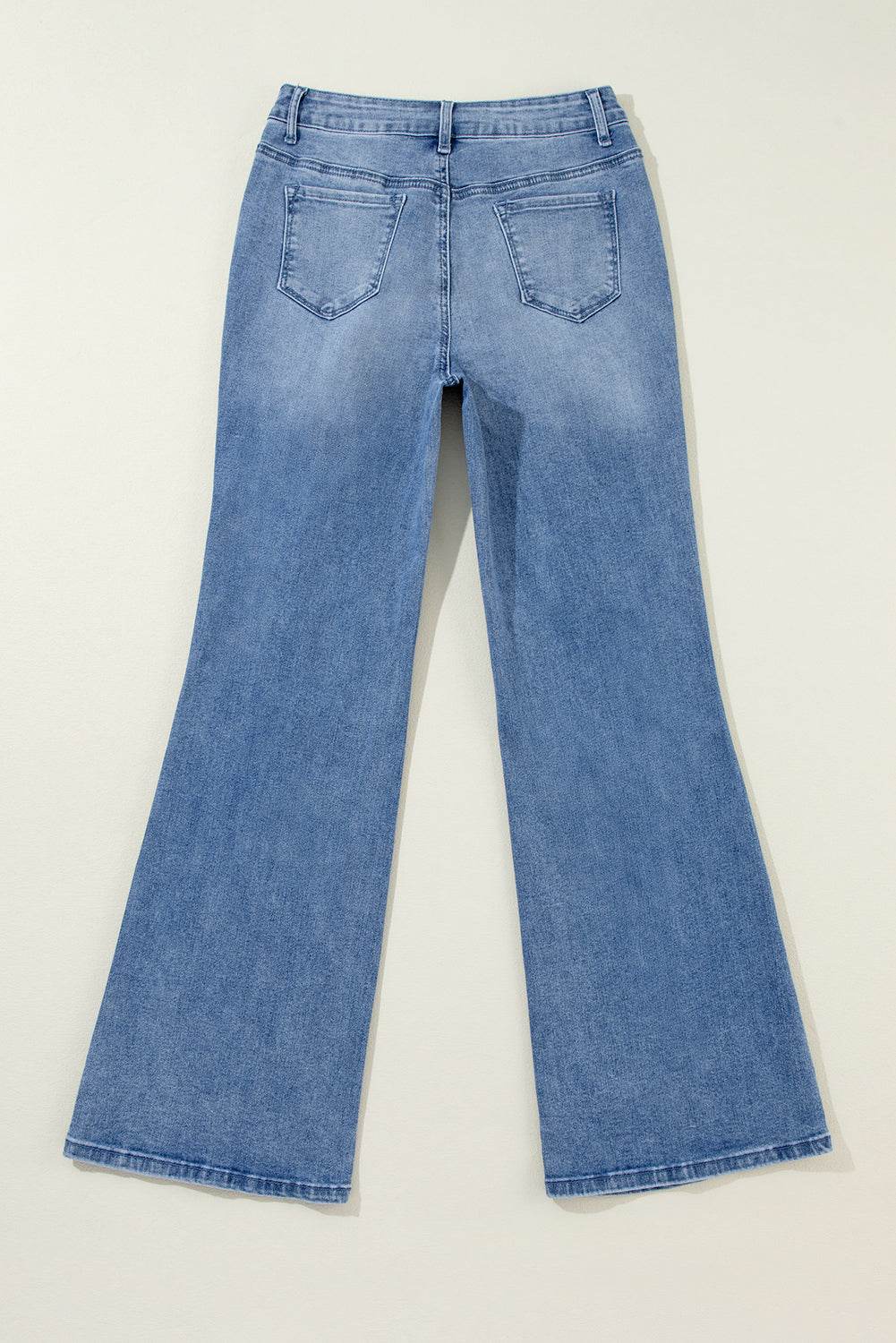 Women's Blue Acid Wash Distressed Wide Leg High Waist Jeans