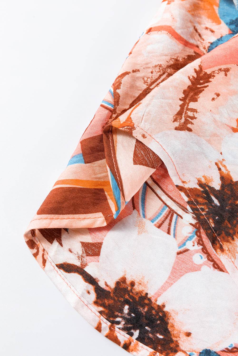 Stylish Floral Loose Fit Shirt Orange Print & Shirred Cuffs