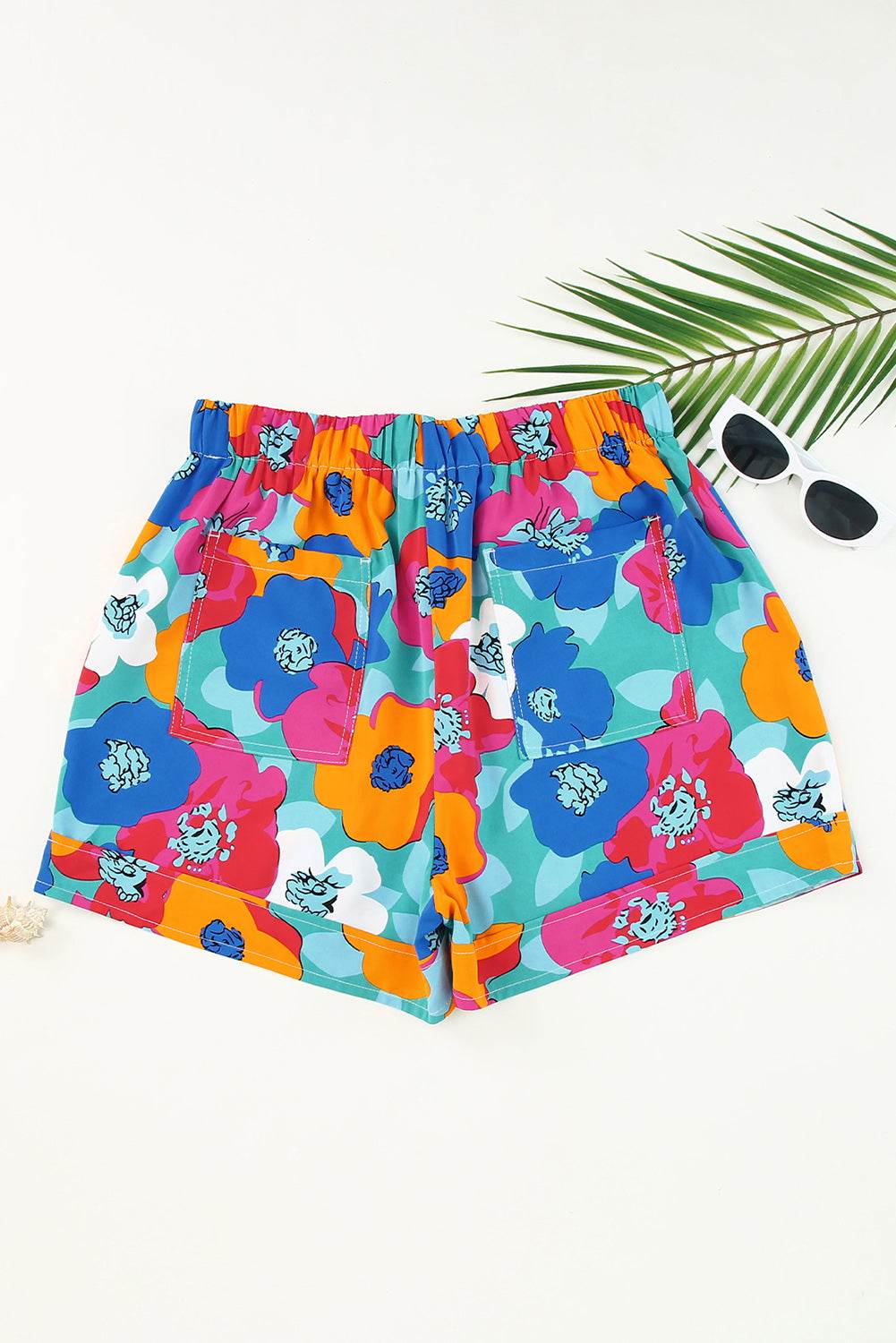 Stylish Multicolor Floral Print Drawstring Waist Shorts For Women