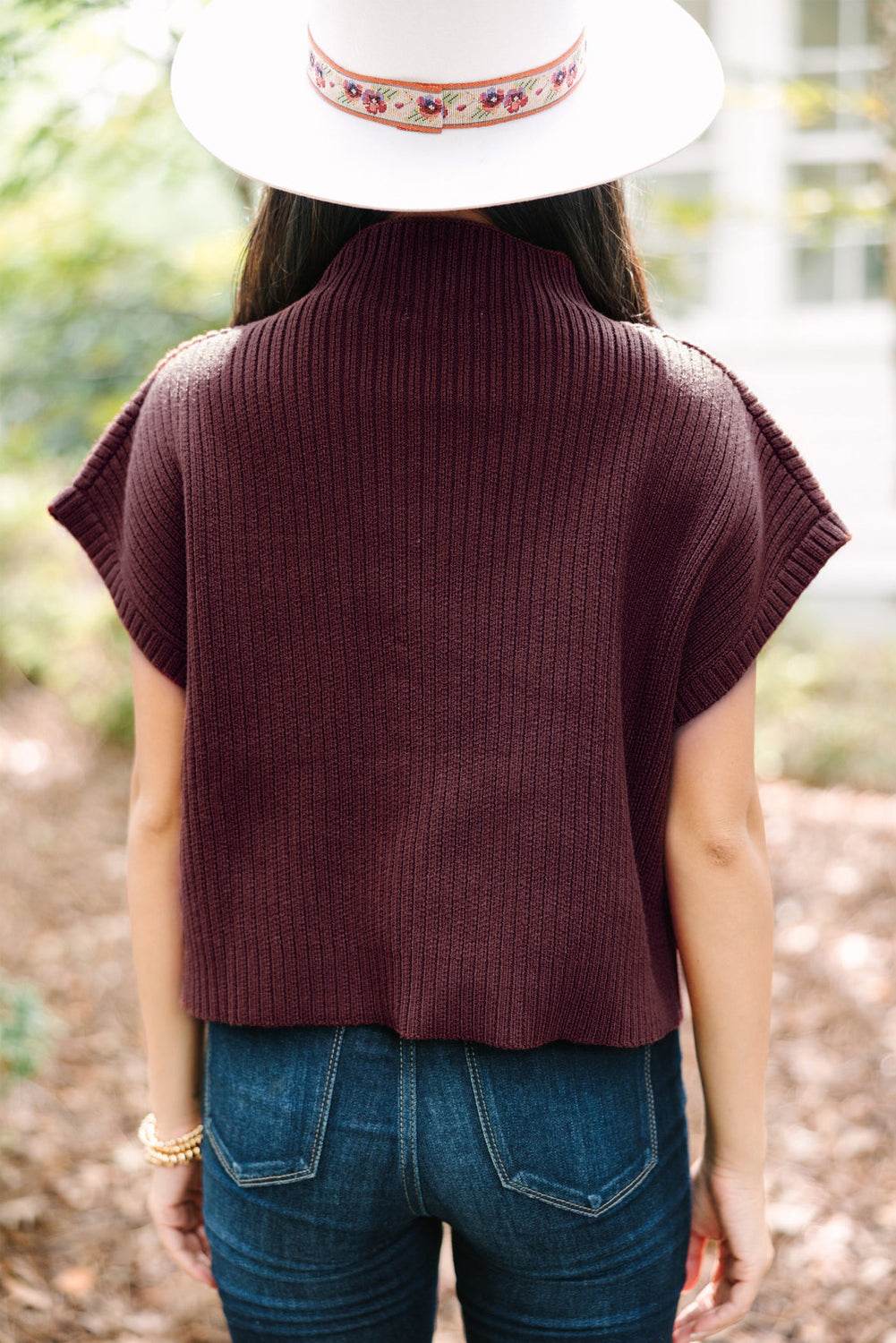 Women's Black Patch Pocket Ribbed Knit Short Sleeve Sweater