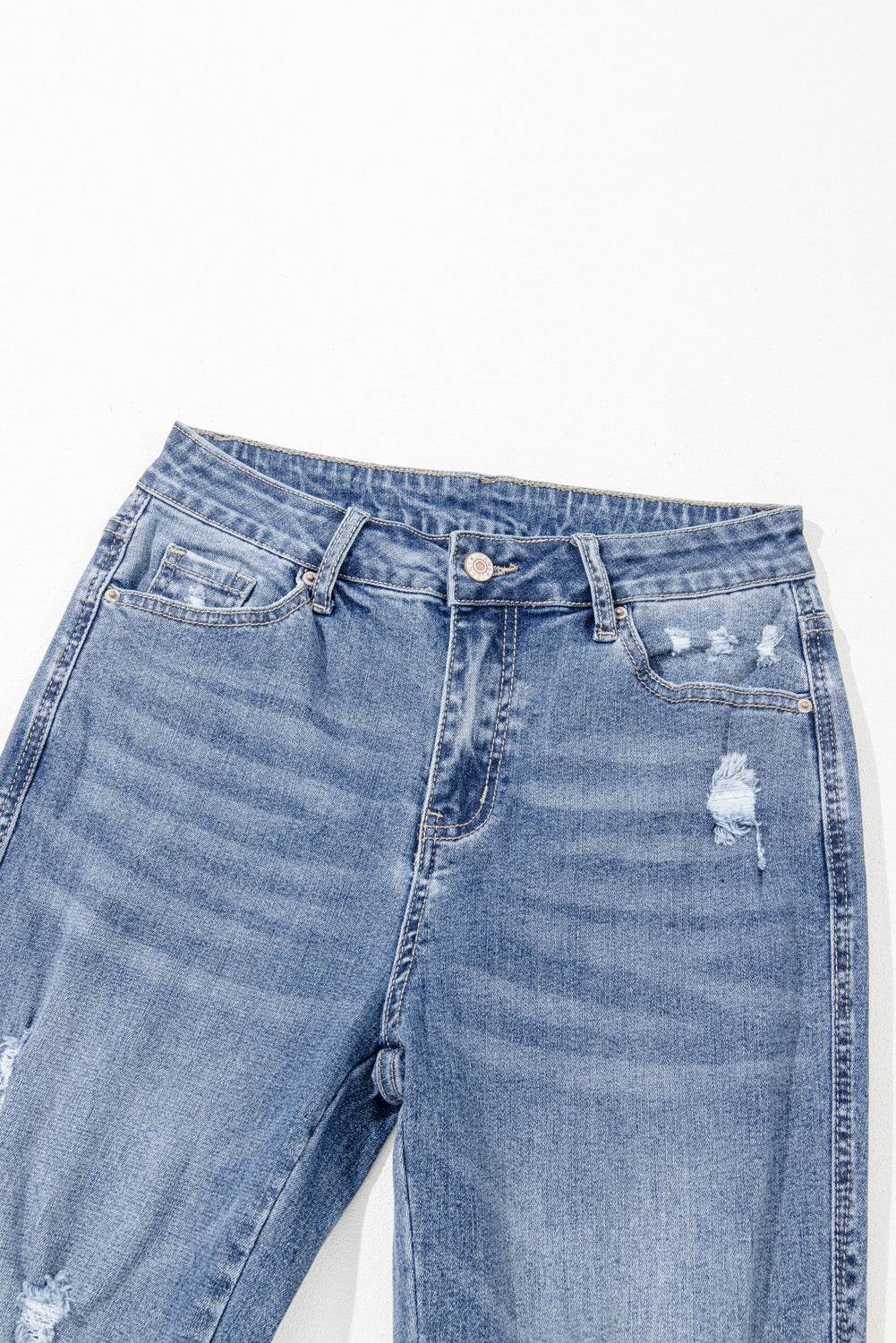 Women's Blue High Rise Ripped Distressed Hem Flared Jeans