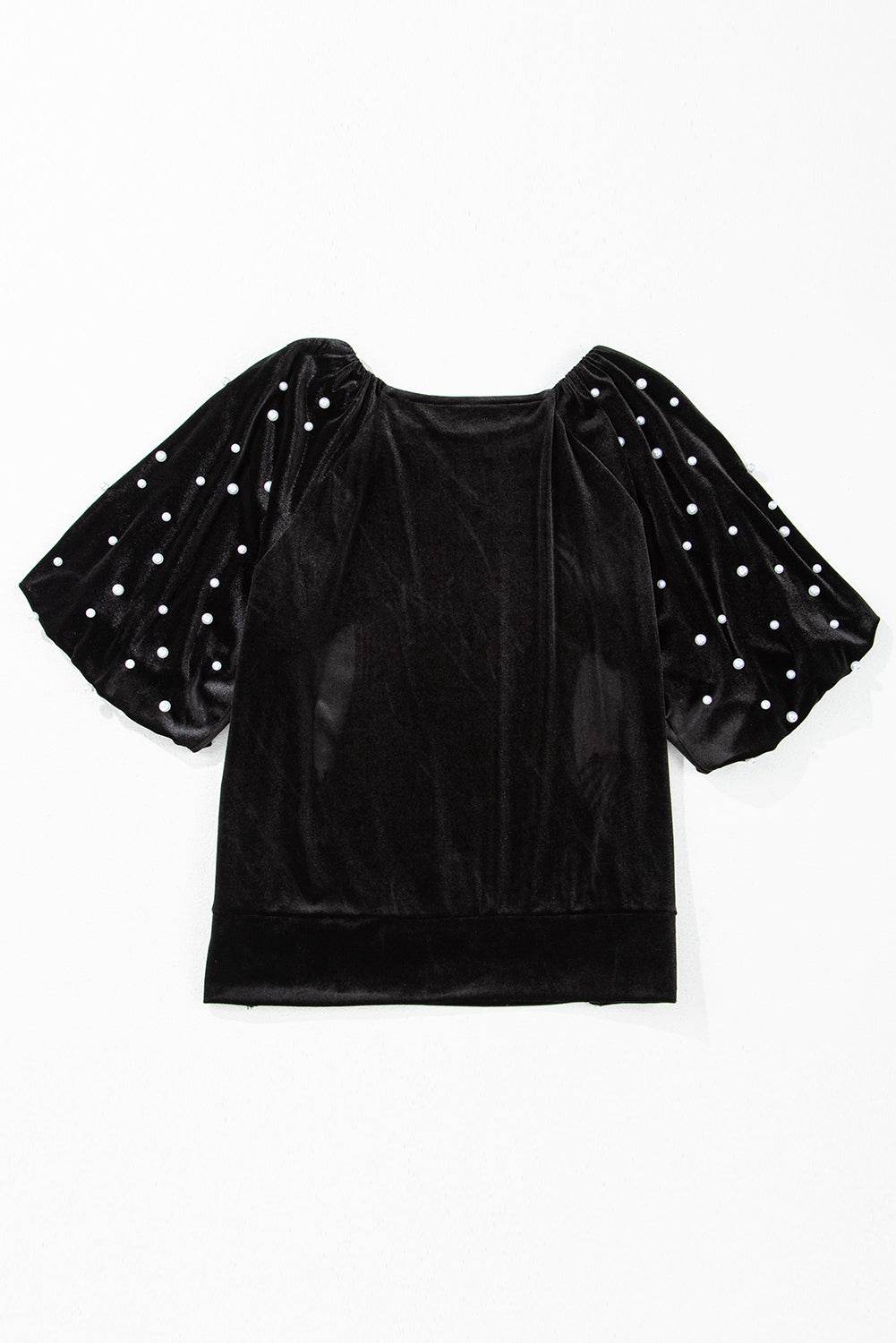 Trendy Black Velvet Top Beaded Pearls & Half Sleeves Elegance