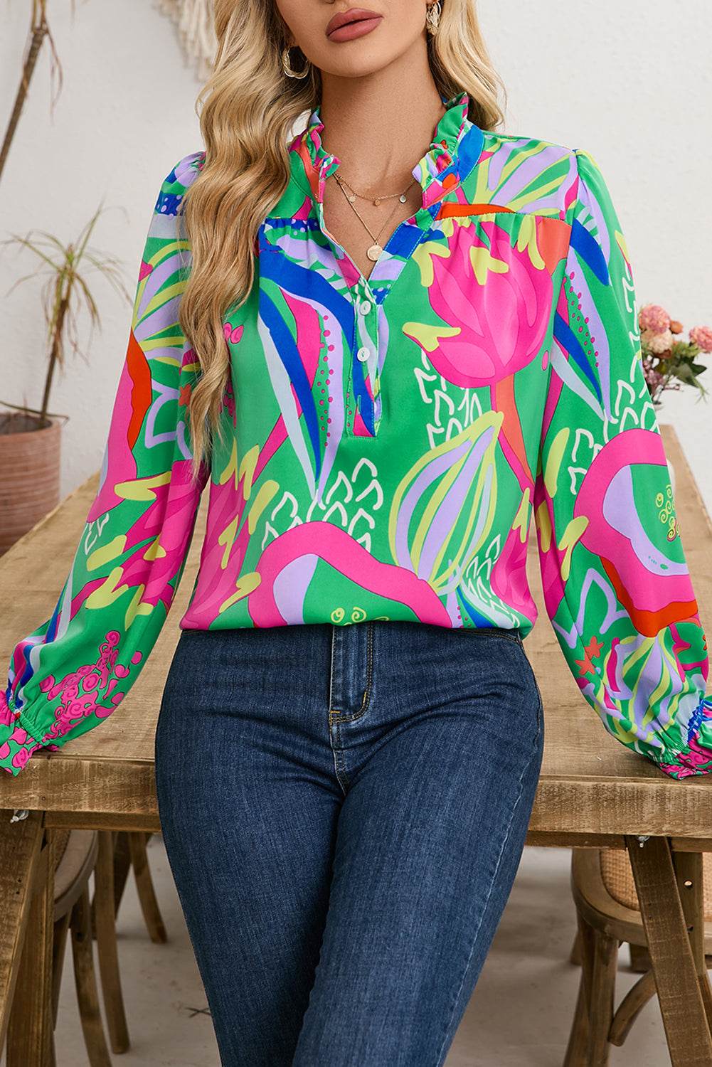 Stylish Black Abstract Blouse Ruffled Sleeves You’ll Adore