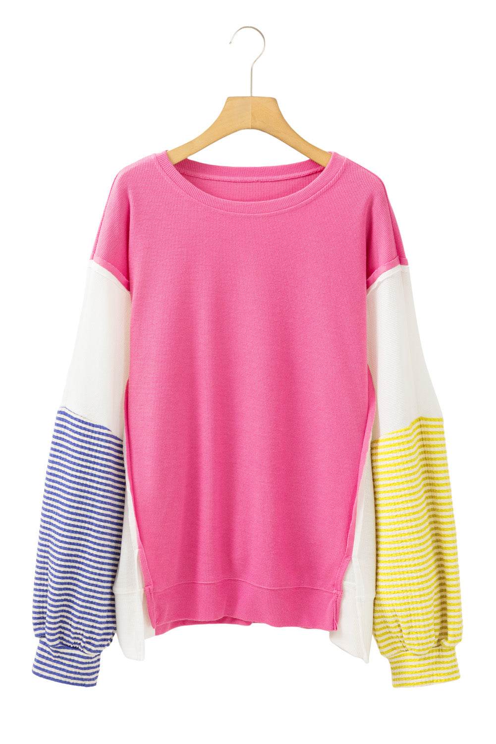 Rose Red Striped Color Block Top Chic Plus Size Long Sleeve Style