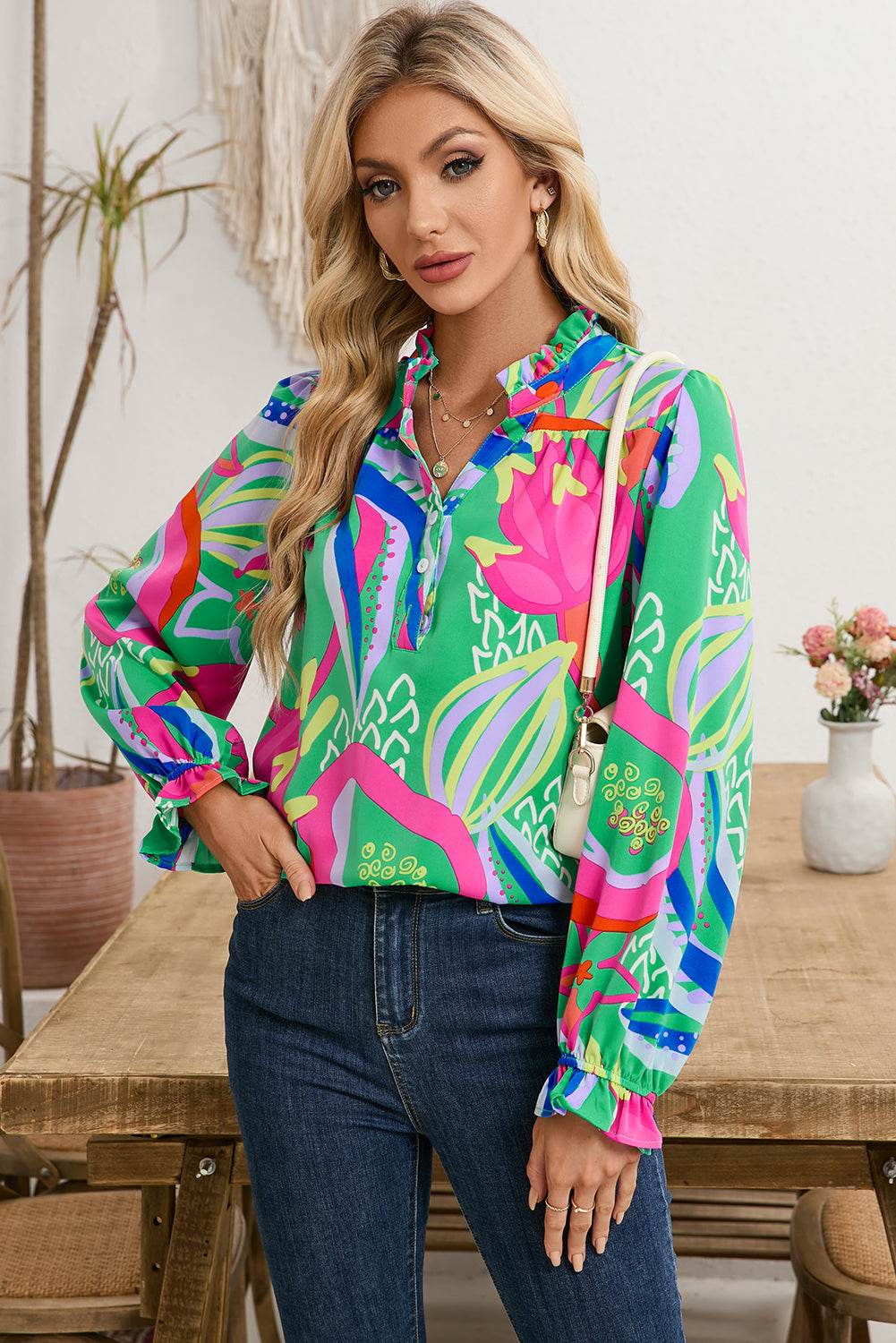 Stylish Black Abstract Blouse Ruffled Sleeves You’ll Adore