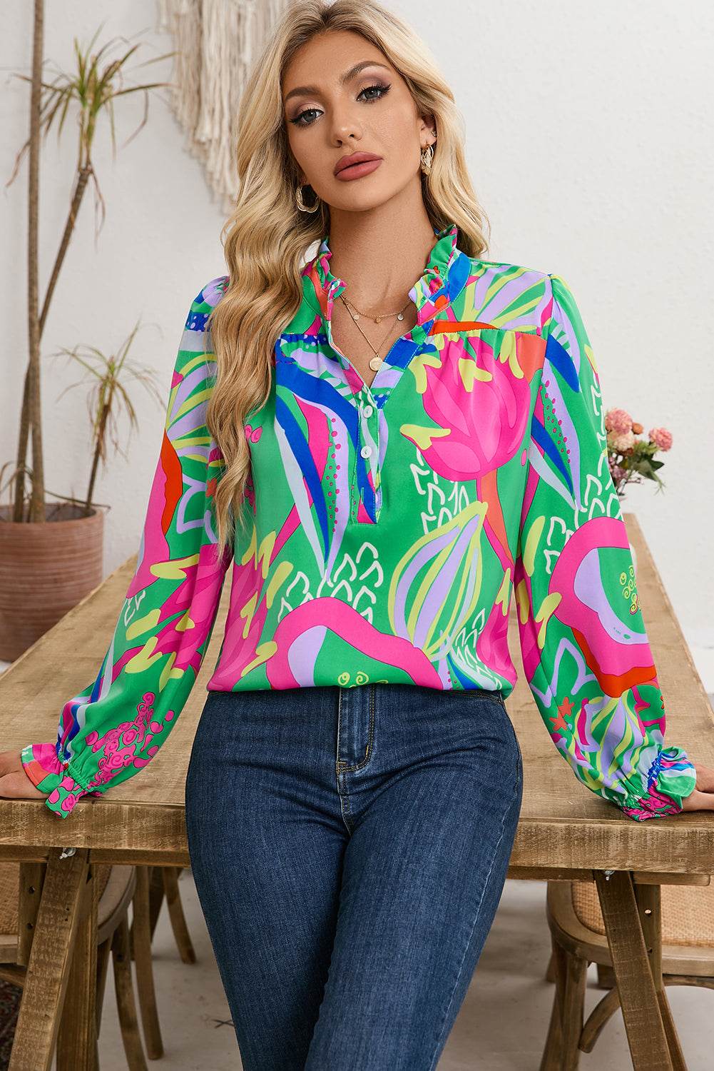 Stylish Black Abstract Blouse Ruffled Sleeves You’ll Adore
