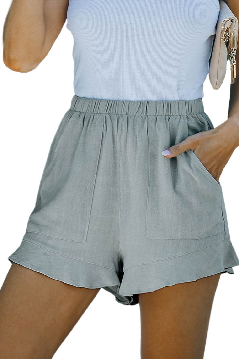 Trendy Stylish Casual High Waist Ruffle Shorts With Pockets