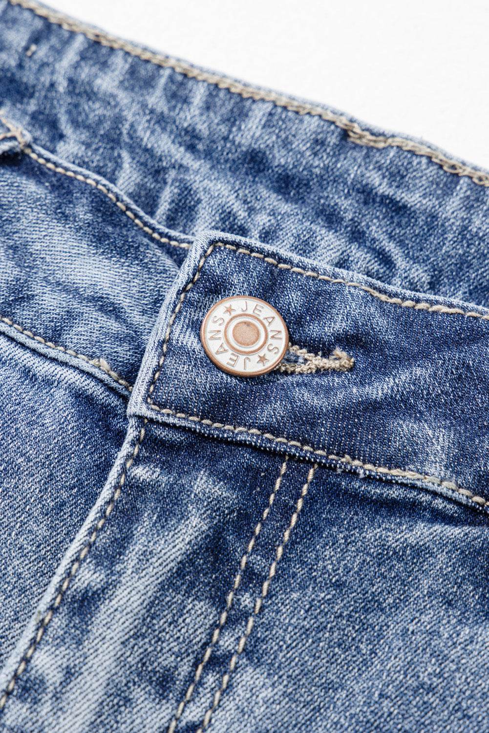 Women's Blue High Rise Ripped Distressed Hem Flared Jeans
