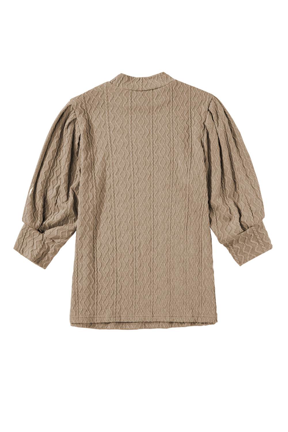 Taupe Ruched Puff Sleeve Top Mock Neck Design for Elegant Style