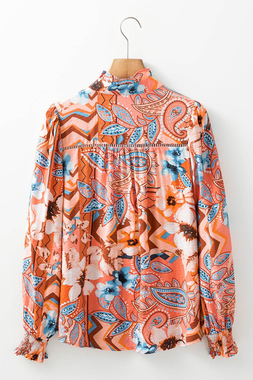 Stylish Floral Loose Fit Shirt Orange Print & Shirred Cuffs