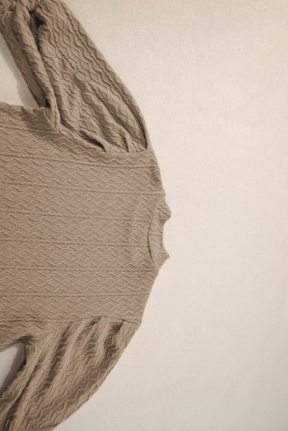 Taupe Ruched Puff Sleeve Top Mock Neck Design for Elegant Style