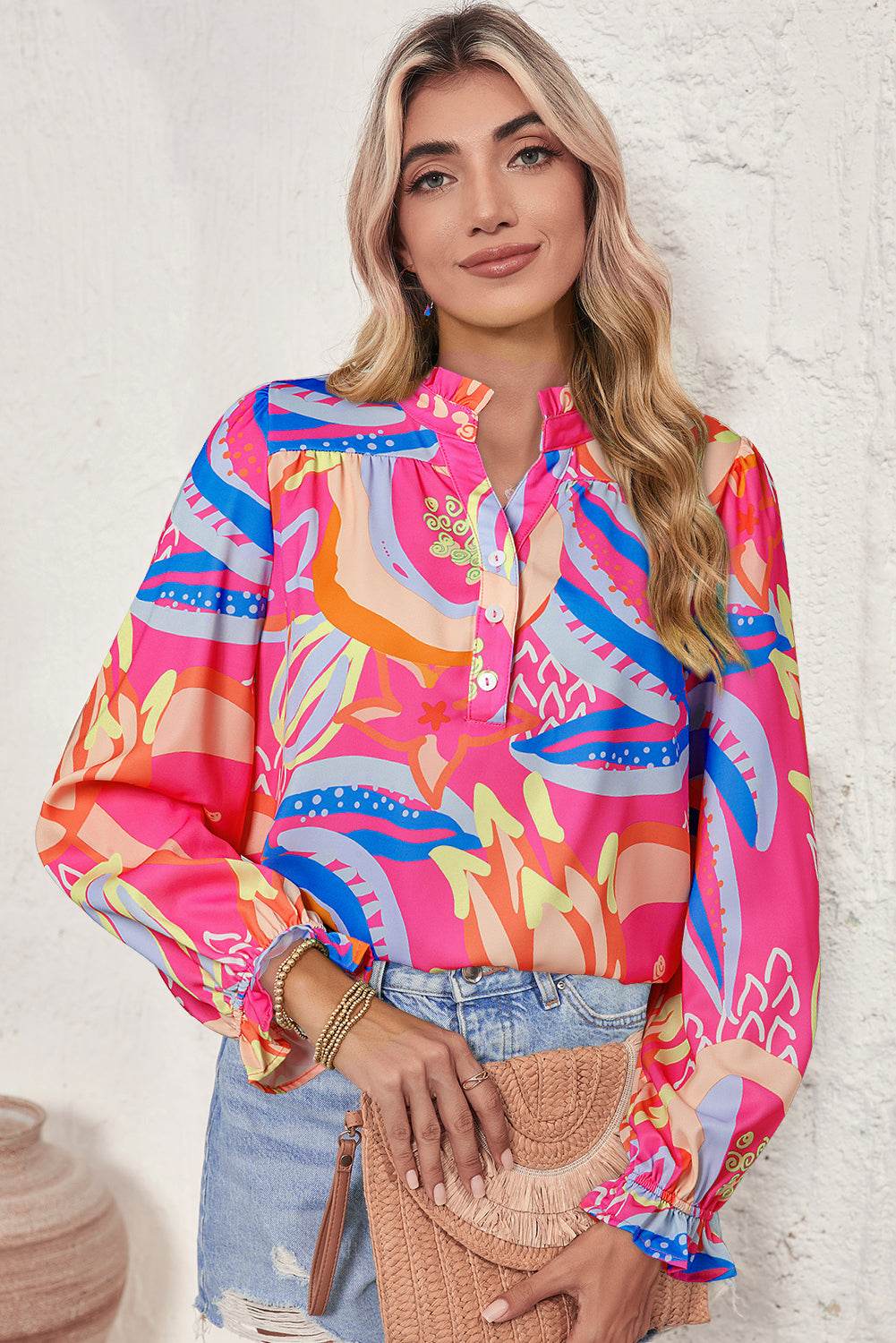Stylish Black Abstract Blouse Ruffled Sleeves You’ll Adore