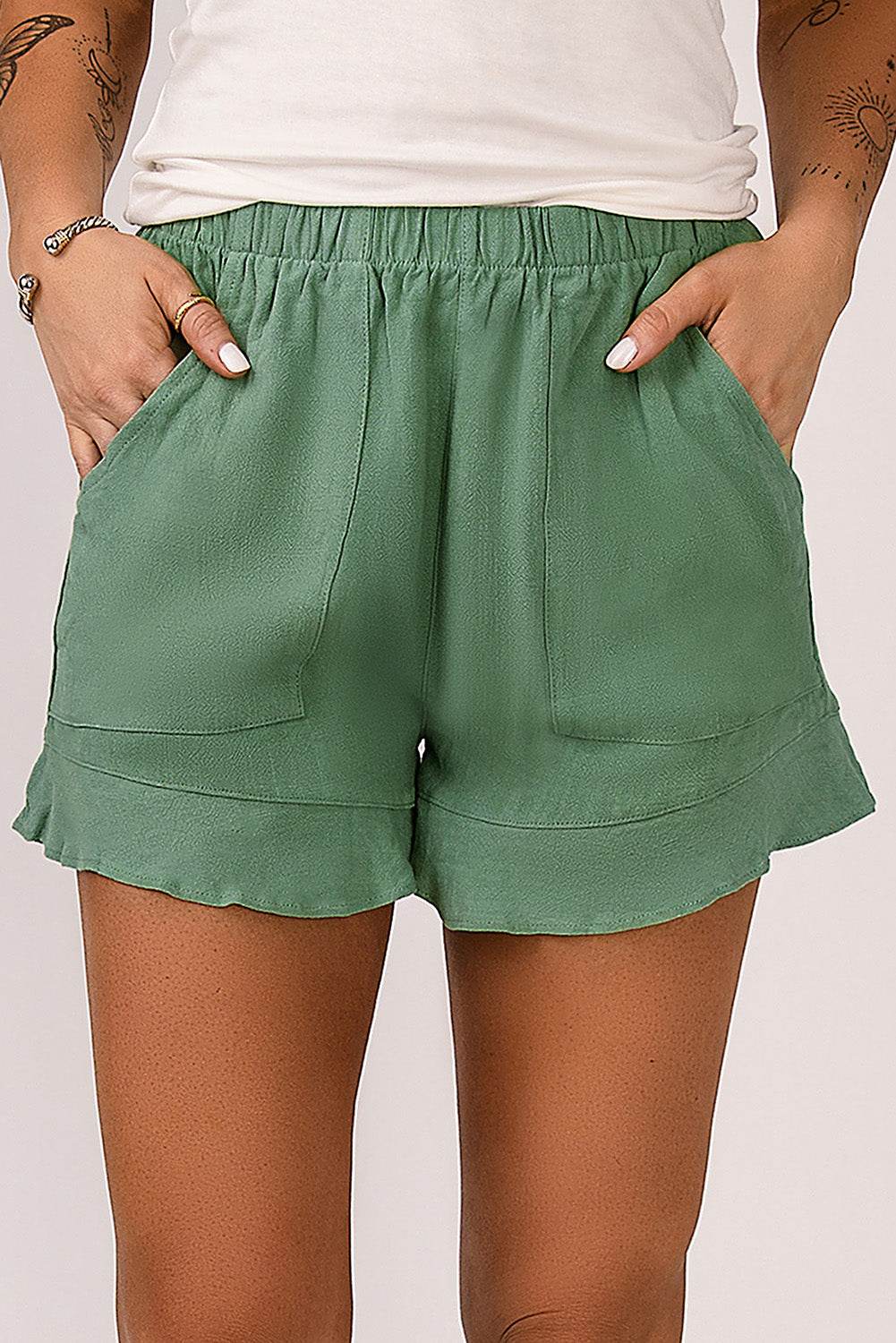 Trendy Stylish Casual High Waist Ruffle Shorts With Pockets