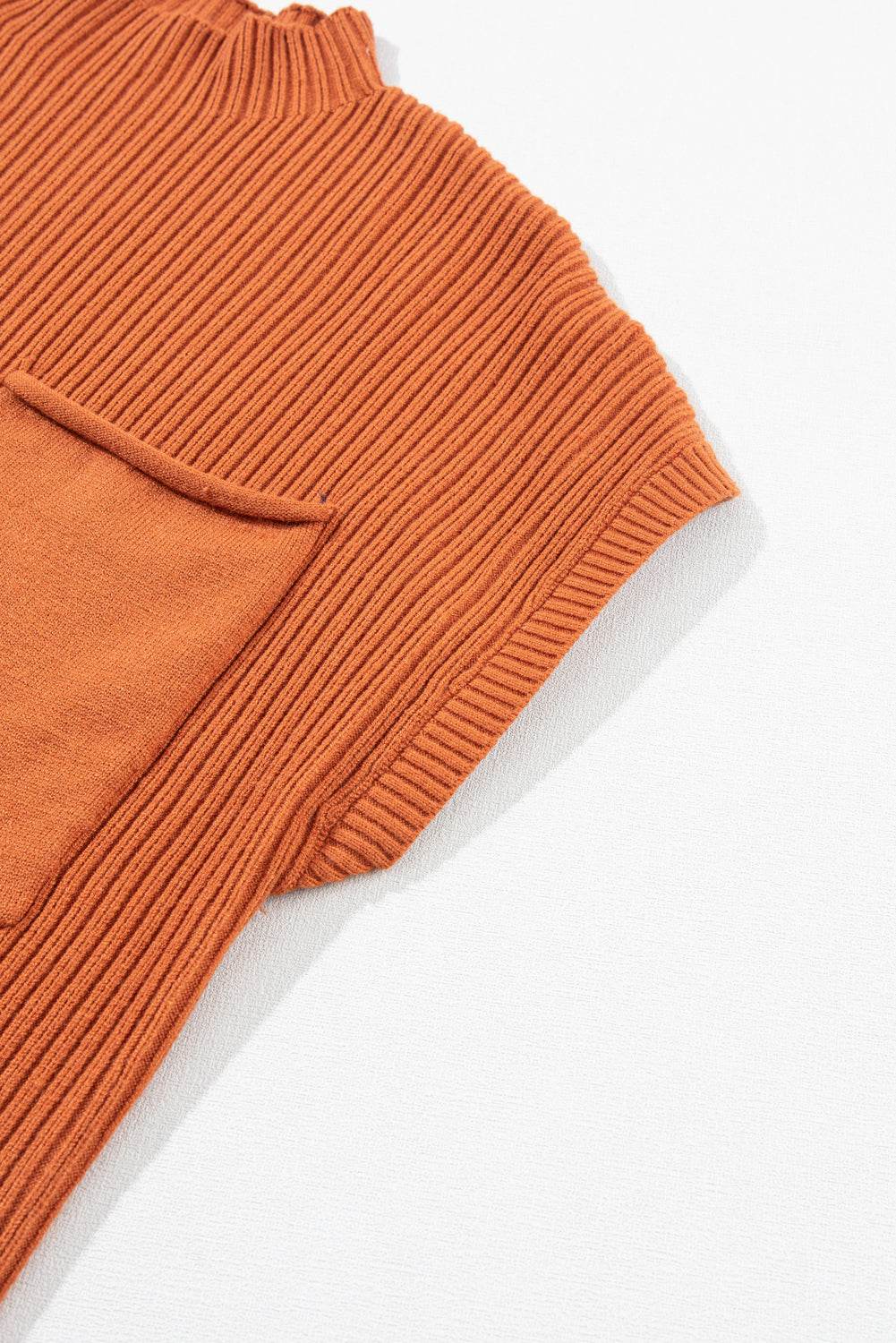 Women's Black Patch Pocket Ribbed Knit Short Sleeve Sweater