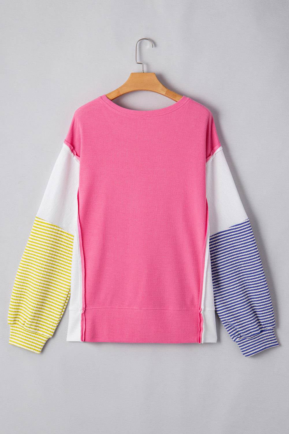 Rose Red Striped Color Block Top Chic Plus Size Long Sleeve Style