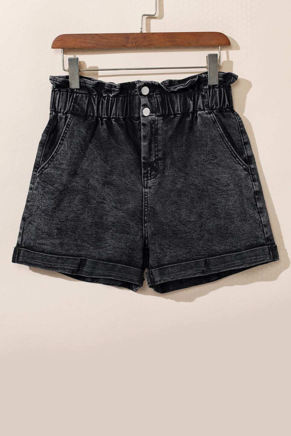 Trendy Stylish Vintage Washed Frilled High Waist Denim Shorts