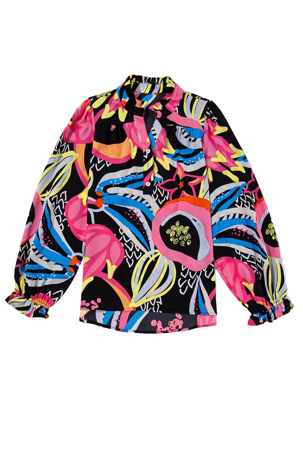 Stylish Black Abstract Blouse Ruffled Sleeves You’ll Adore