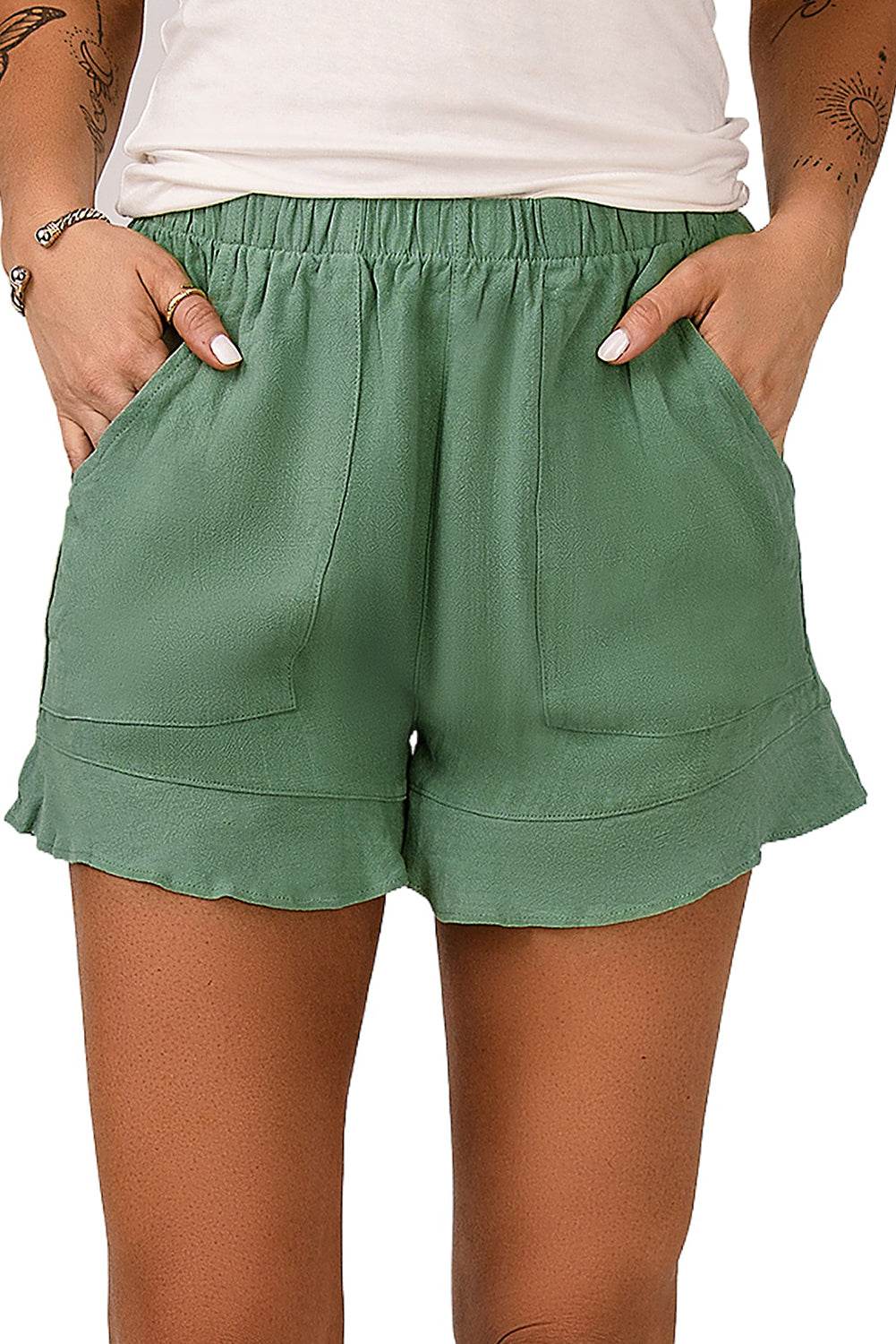 Trendy Stylish Casual High Waist Ruffle Shorts With Pockets