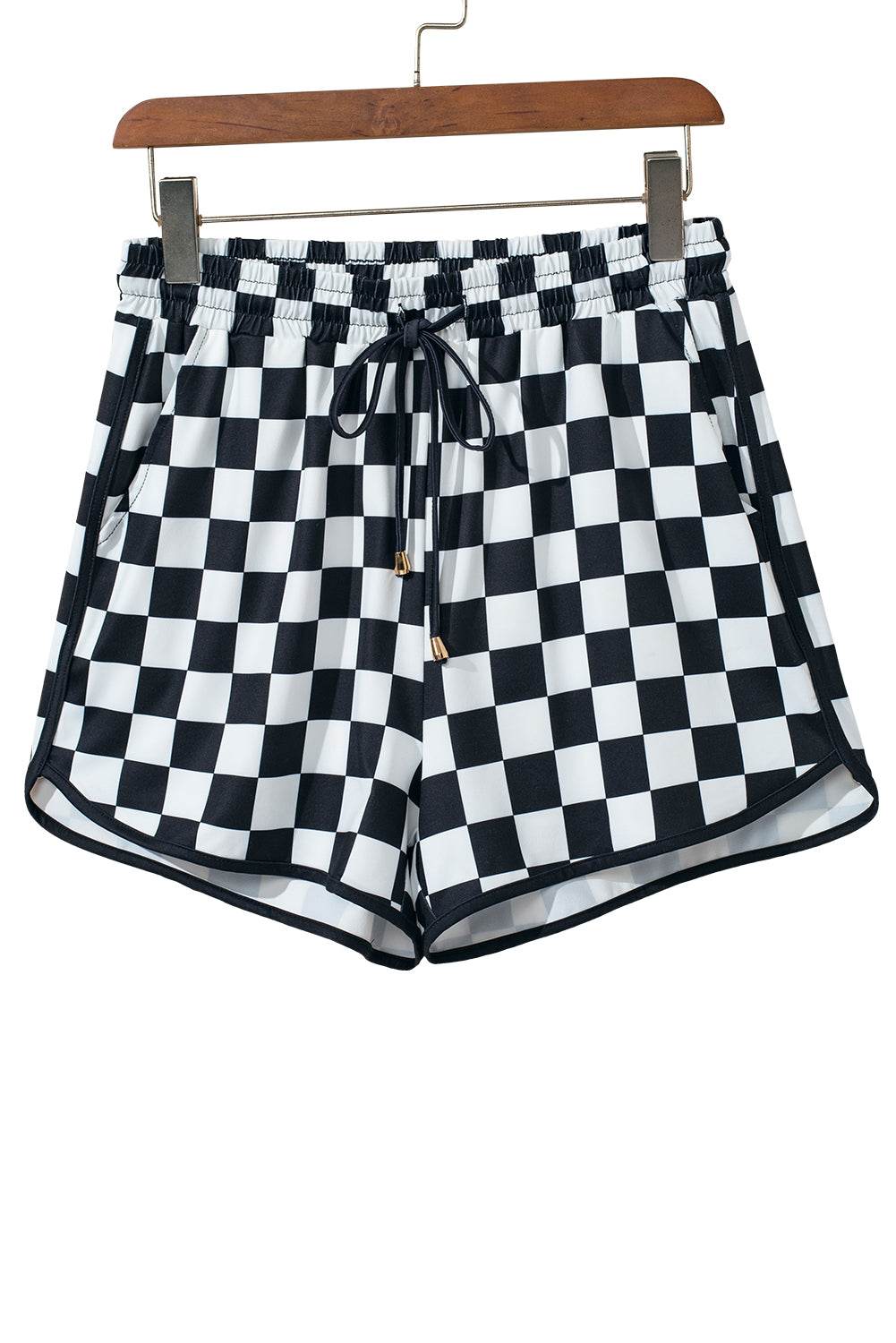 Trendy Checkered Drawstring Elastic Waist Casual Shorts