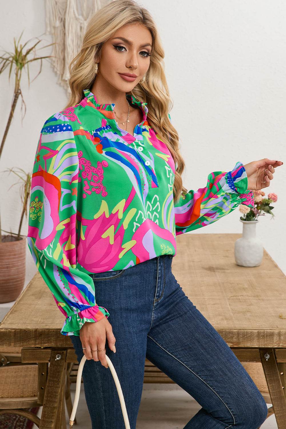 Stylish Black Abstract Blouse Ruffled Sleeves You’ll Adore