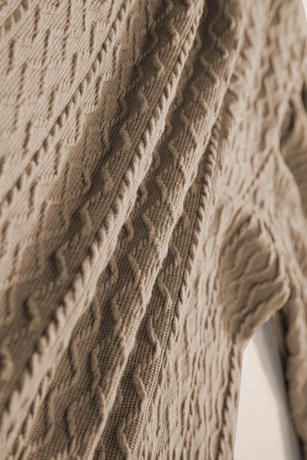 Taupe Ruched Puff Sleeve Top Mock Neck Design for Elegant Style