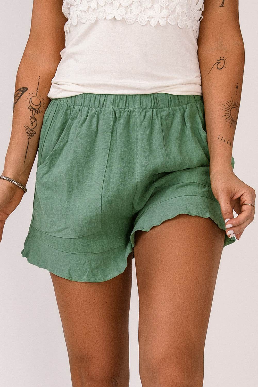 Trendy Stylish Casual High Waist Ruffle Shorts With Pockets