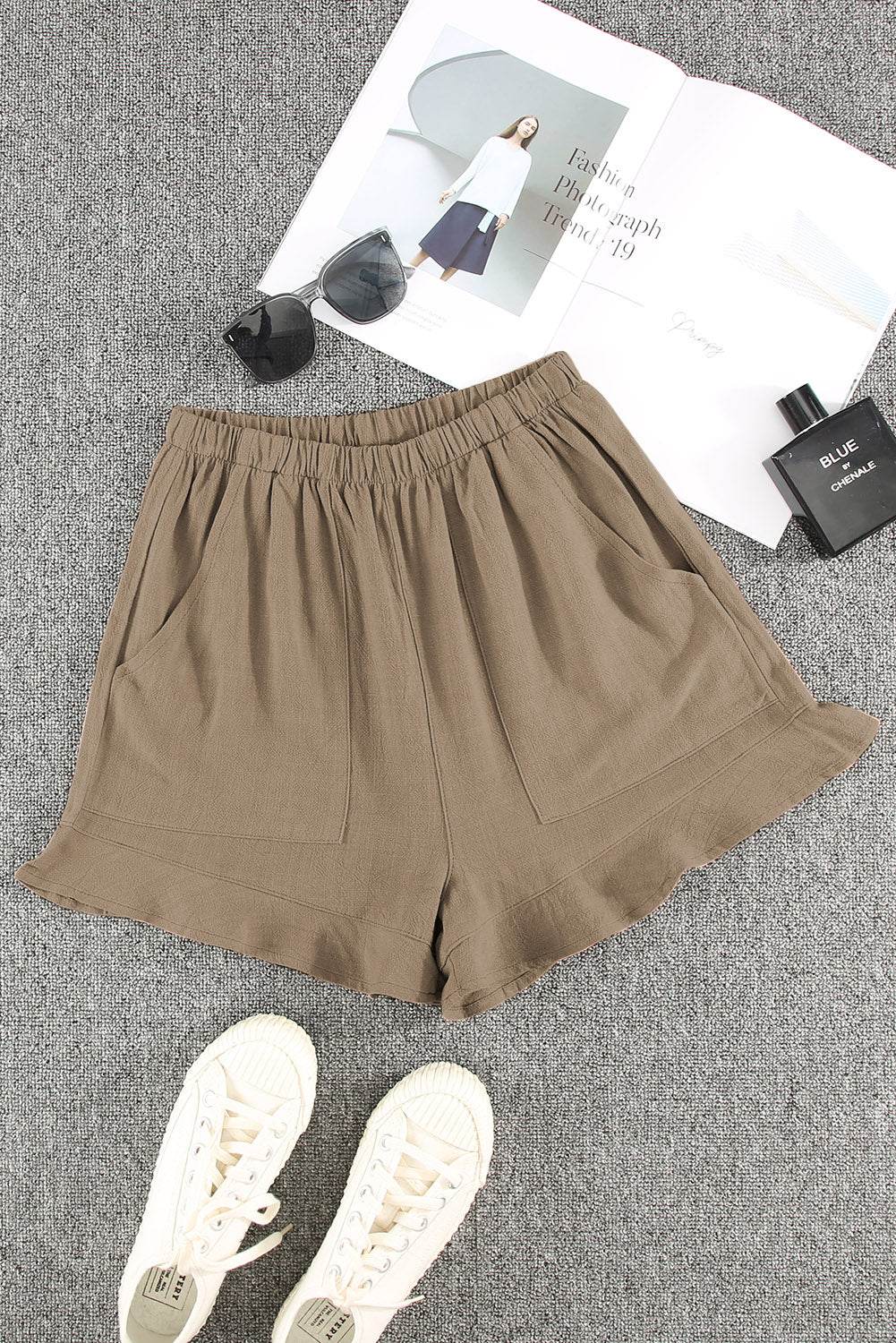 Trendy Stylish Casual High Waist Ruffle Shorts With Pockets