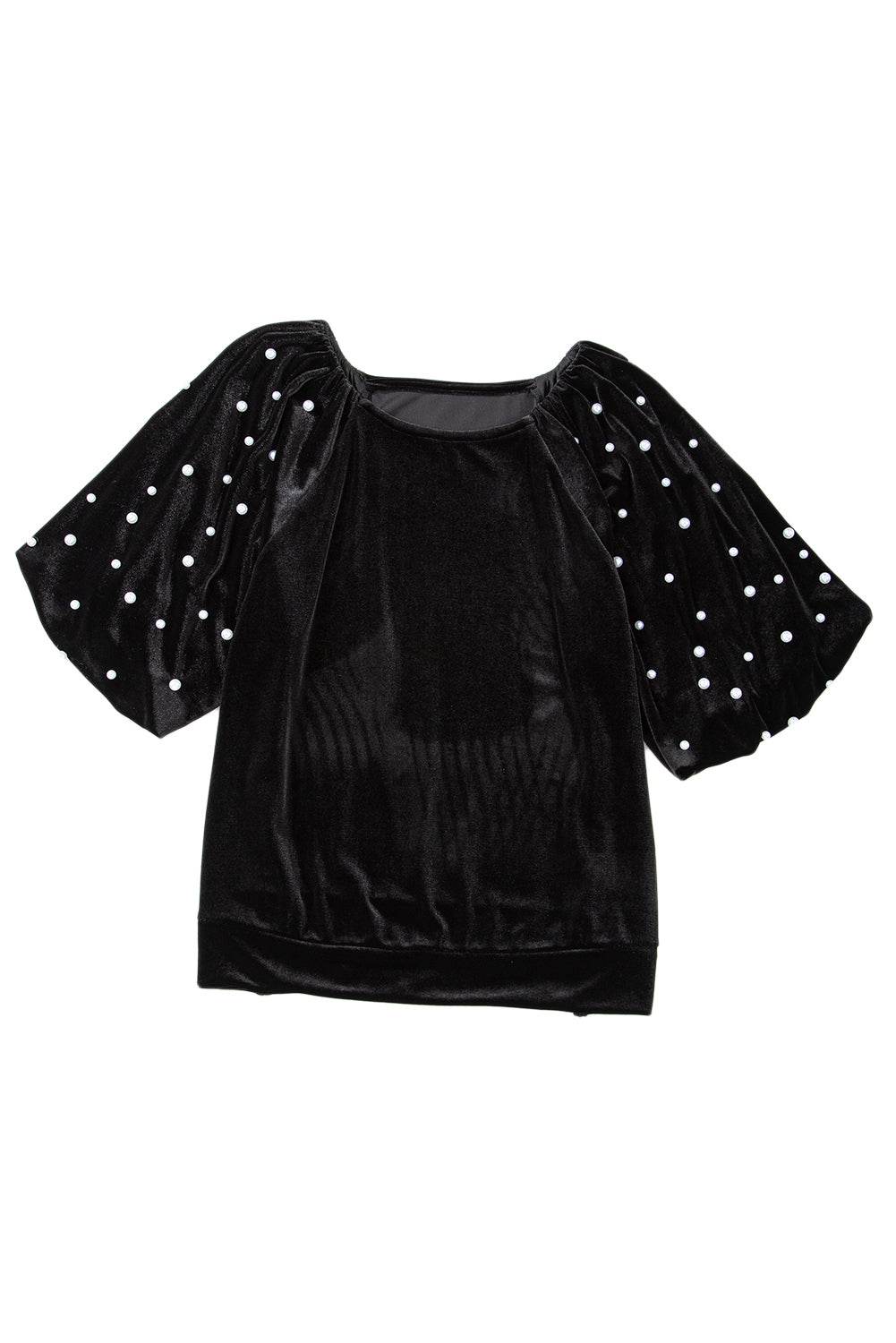 Trendy Black Velvet Top Beaded Pearls & Half Sleeves Elegance