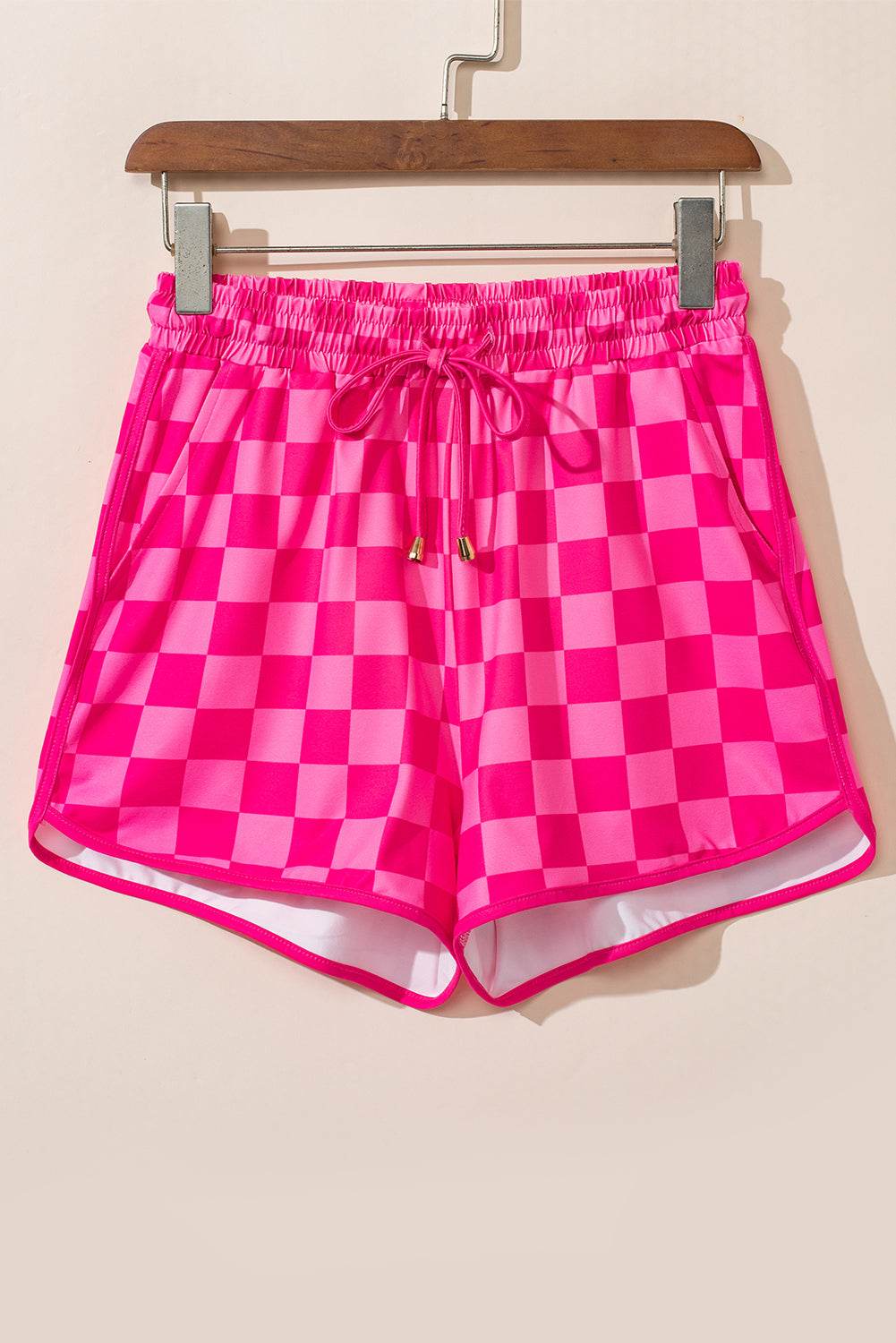 Trendy Checkered Drawstring Elastic Waist Casual Shorts