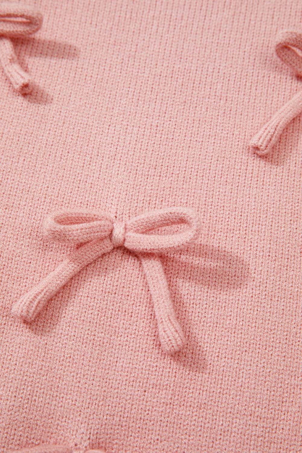 Women's Light Pink Bow Detail Contrast Trim Ruffle Sweater Outfit