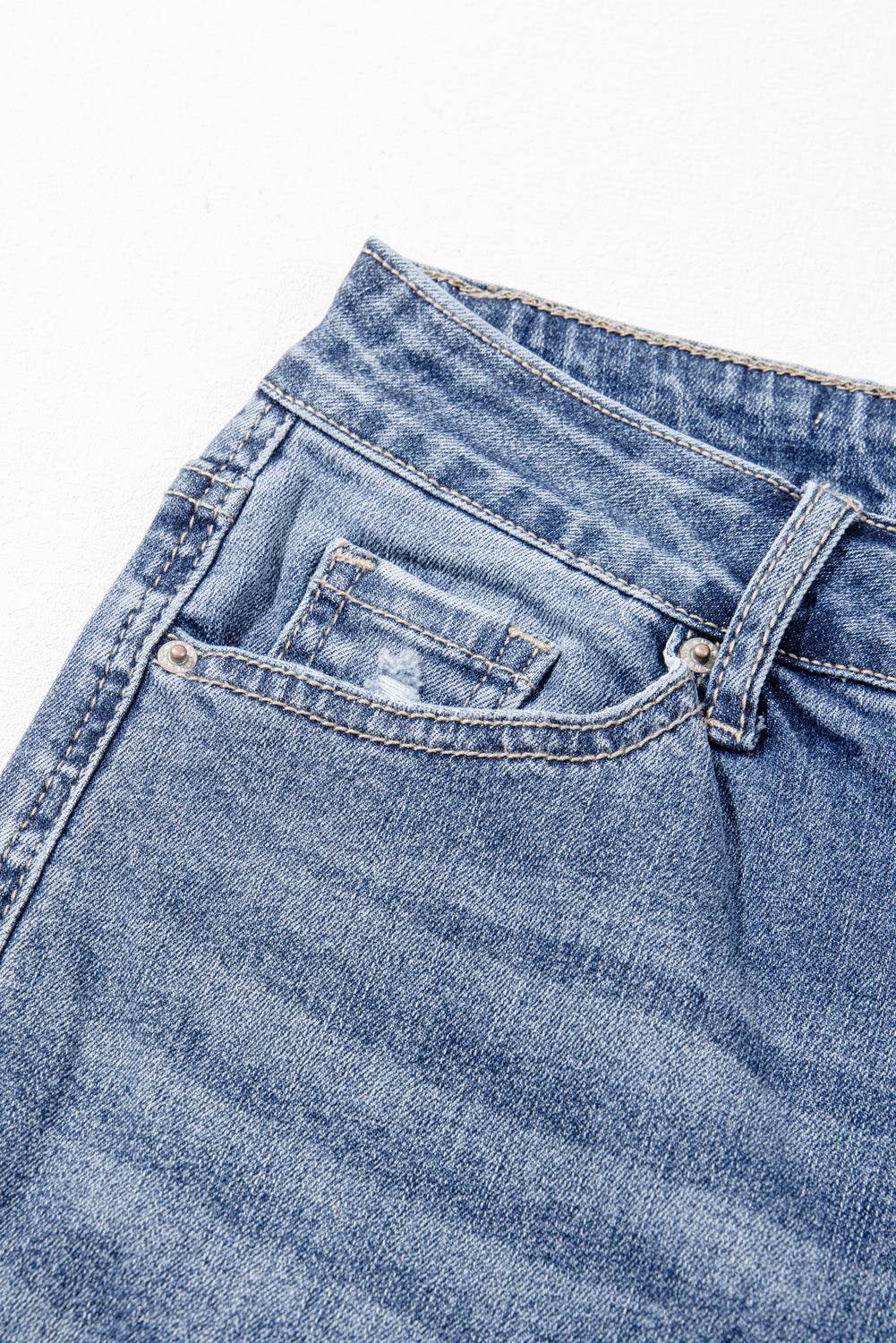 Women's Blue High Rise Ripped Distressed Hem Flared Jeans