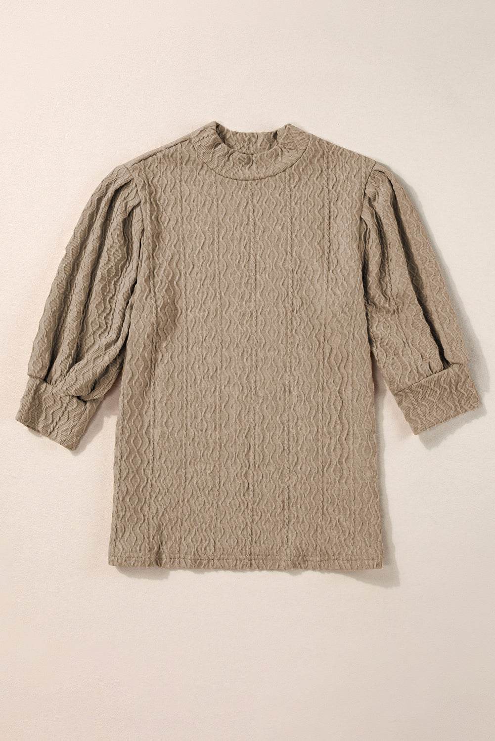 Taupe Ruched Puff Sleeve Top Mock Neck Design for Elegant Style