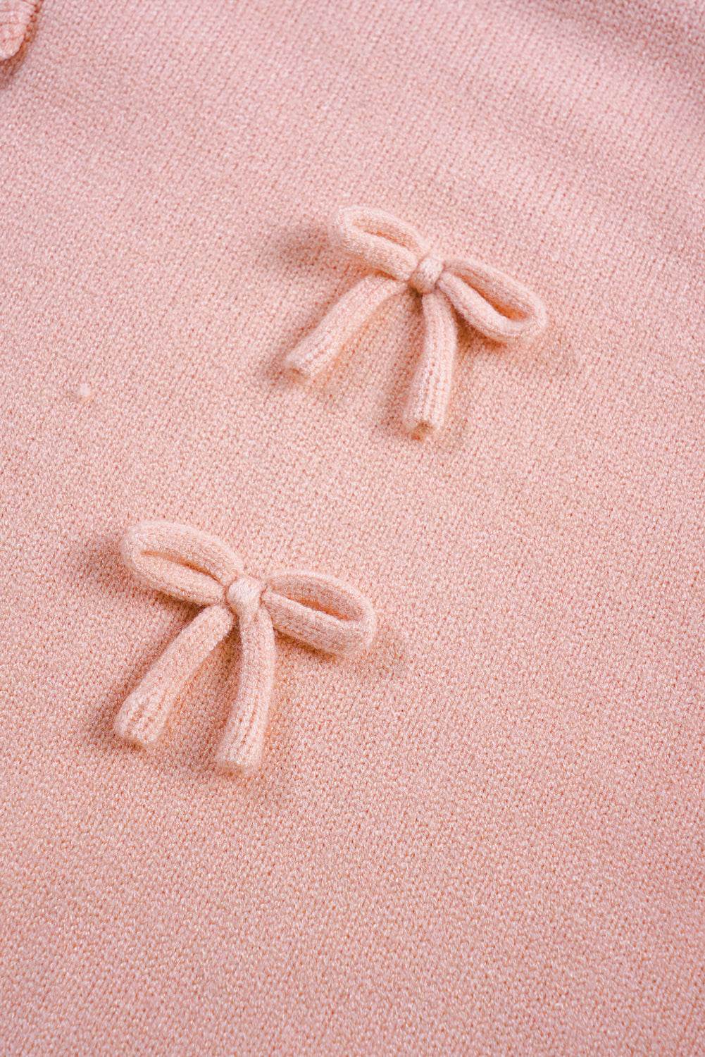 Women's Light Pink Bow Detail Contrast Trim Ruffle Sweater Outfit