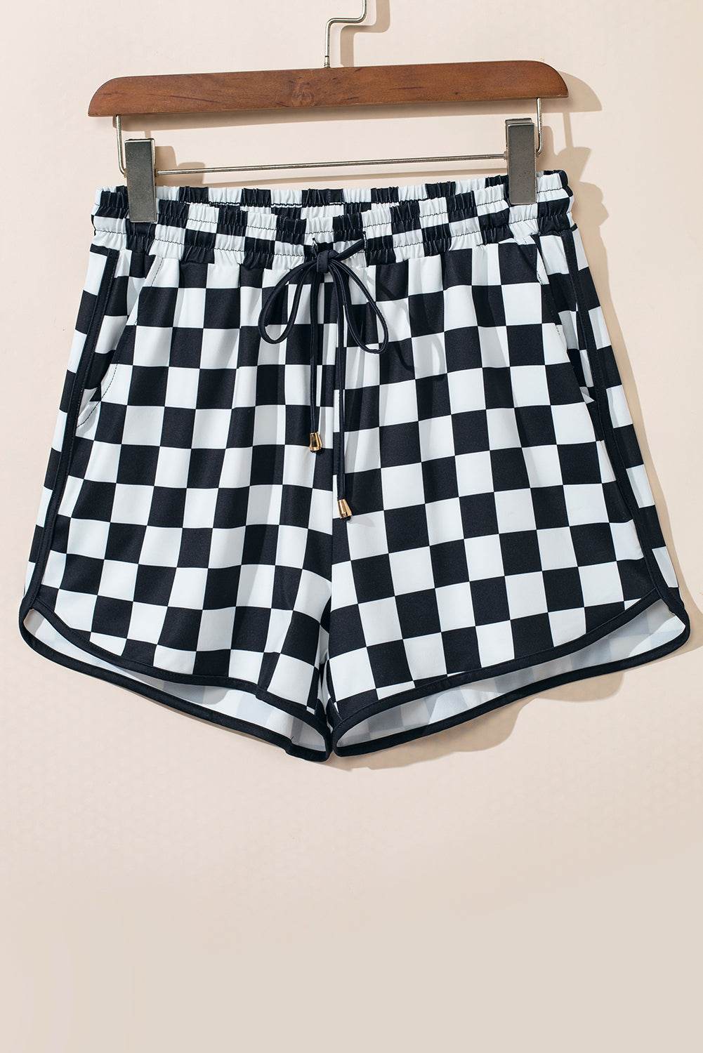 Trendy Checkered Drawstring Elastic Waist Casual Shorts