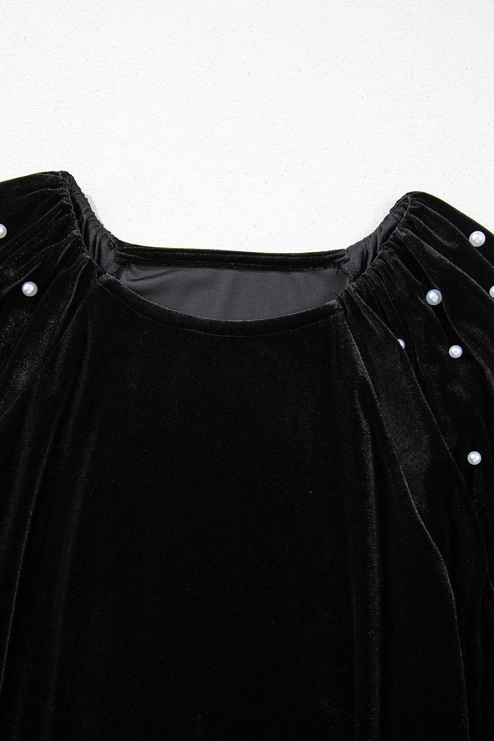 Trendy Black Velvet Top Beaded Pearls & Half Sleeves Elegance