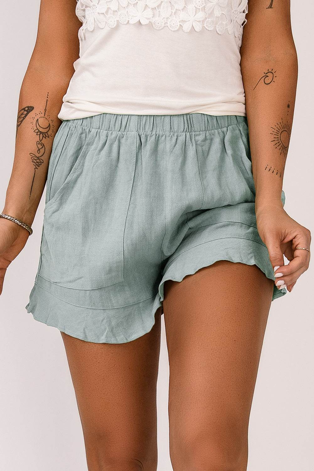 Trendy Stylish Casual High Waist Ruffle Shorts With Pockets
