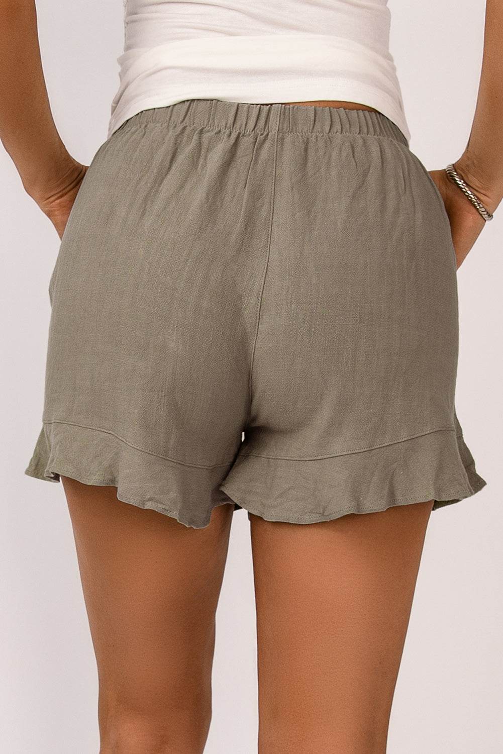 Trendy Stylish Casual High Waist Ruffle Shorts With Pockets