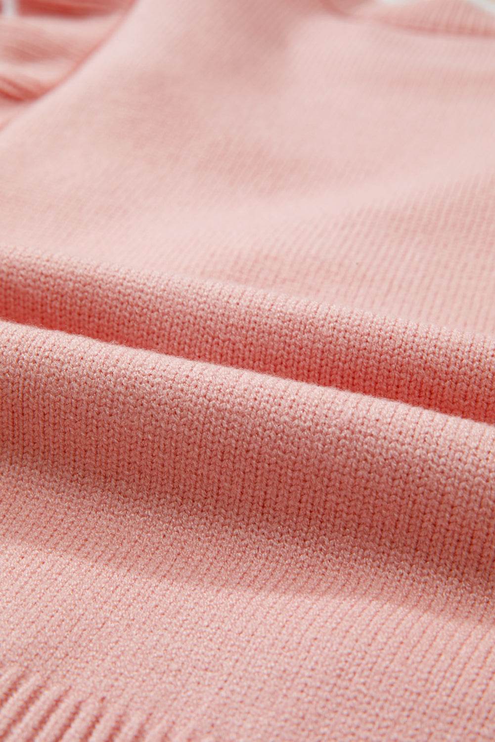Women's Light Pink Bow Detail Contrast Trim Ruffle Sweater Outfit