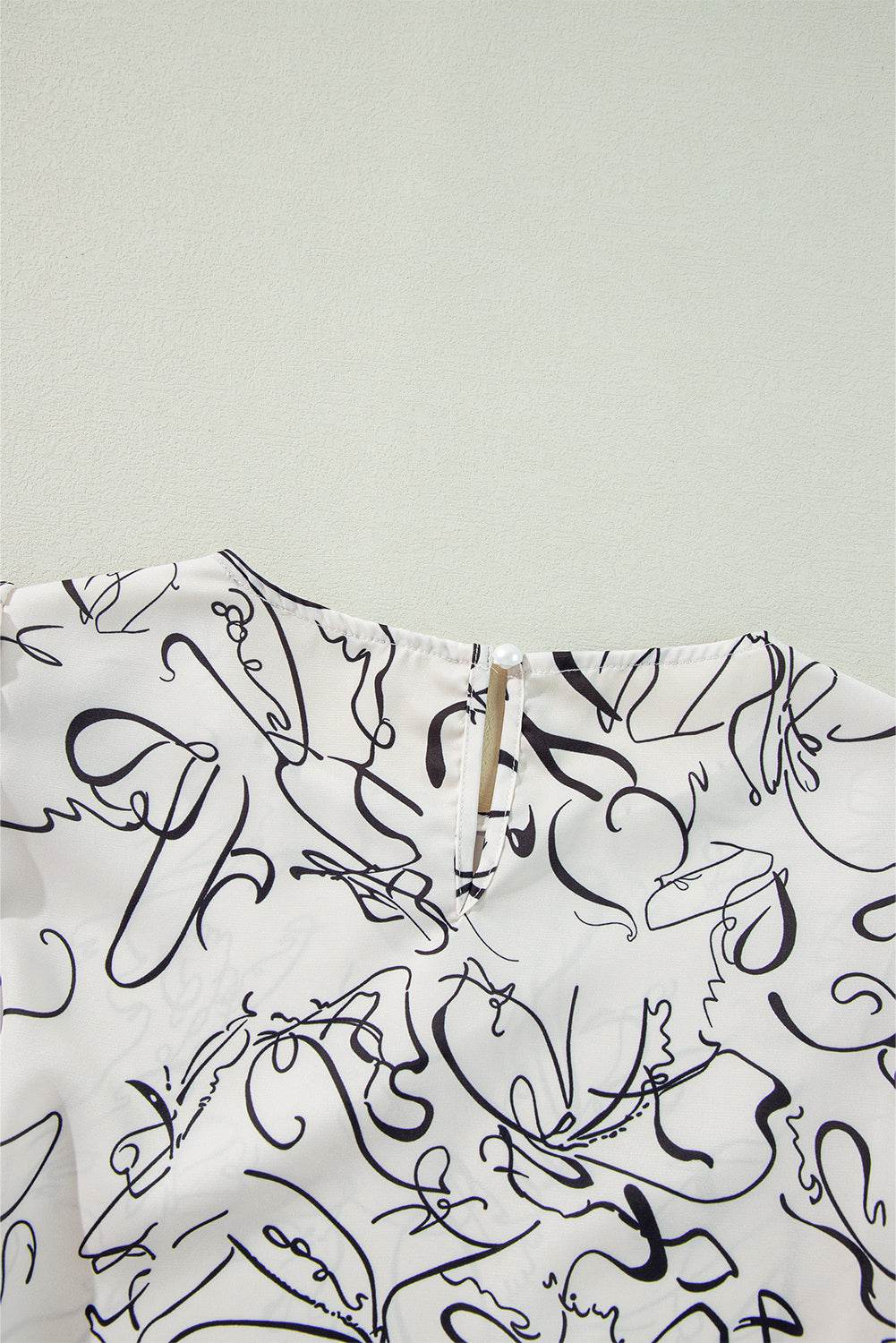 Stylish Beige Abstract Blouse Crew Neck & Balloon Sleeves
