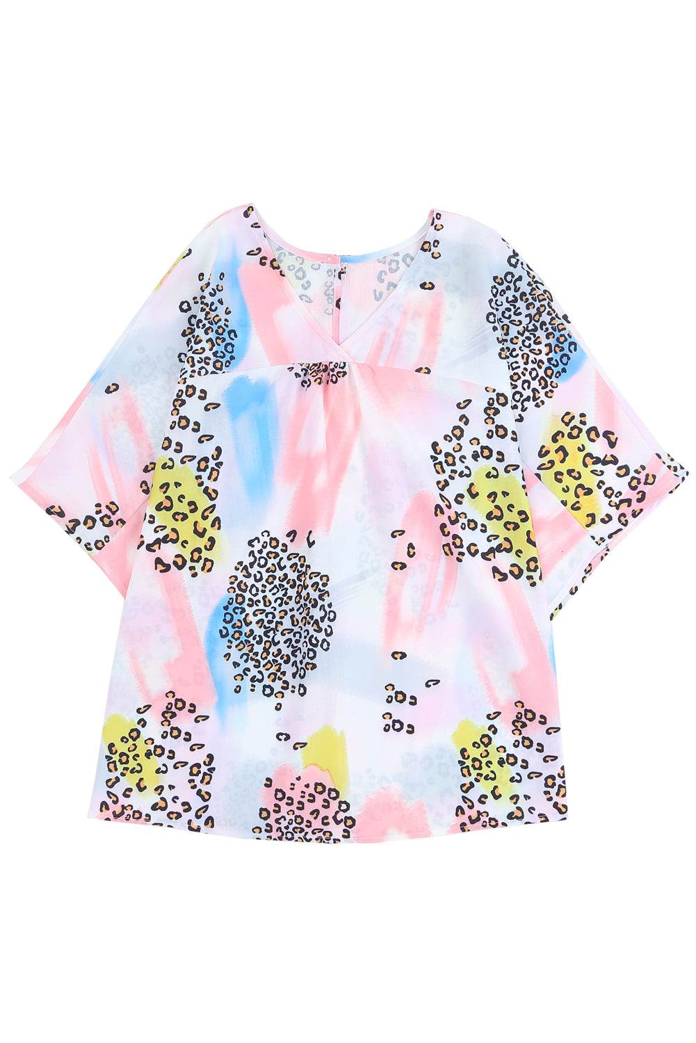 Stylish Tie Dye Blouse White Leopard Print & Keyhole Back Fit